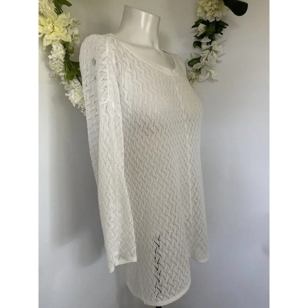 New With Tags Andrea Jovine White Lightweight Tunic Sweater Long Sleeves‎ Sz XL - Picture 10 of 12